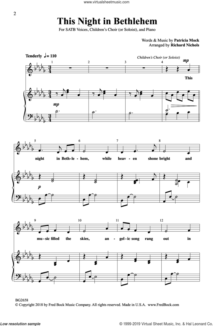 This Night In Bethlehem (arr. Richard Nichols) sheet music for choir (SATB: soprano, alto, tenor, bass) by Patricia Mock, intermediate skill level