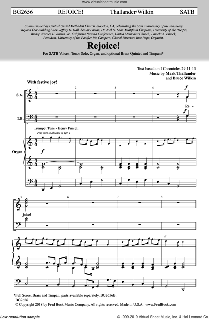 Rejoice sheet music for choir (SATB: soprano, alto, tenor, bass) by Mark Thallander, Bruce Wilkin and Mark Thallander & Bruce Wilkin, intermediate skill level