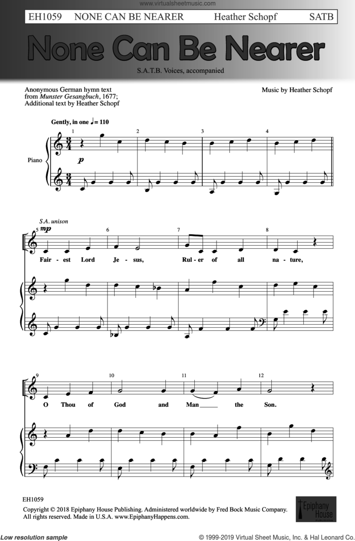 None Can Be Nearer sheet music for choir (SATB: soprano, alto, tenor, bass) by Heather Schopf, intermediate skill level