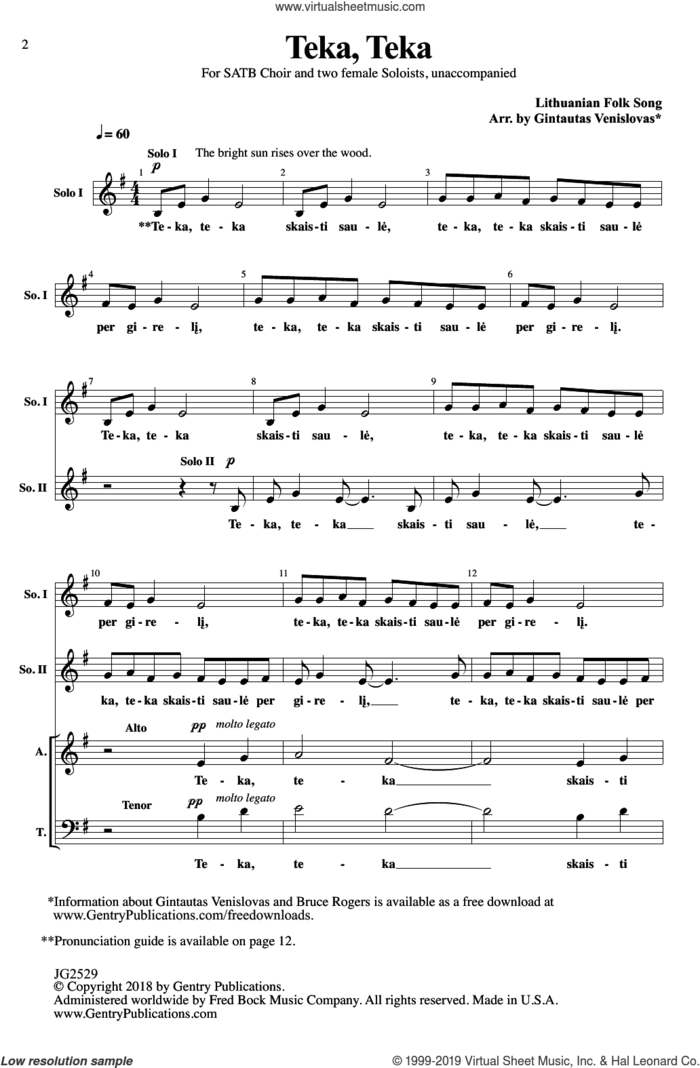 Teka, Teka (arr. Gintautas Venislovas) sheet music for choir (SATB: soprano, alto, tenor, bass) by Lithuanian Folk Song and Gintautas Venislovas, intermediate skill level