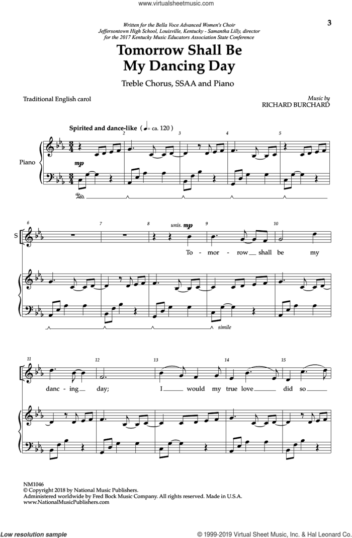 Tomorrow Shall Be My Dancing Day sheet music for choir (SSAA: soprano, alto) by Richard Burchard, intermediate skill level