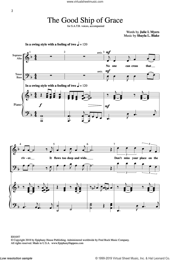 The Good Ship Of Grace sheet music for choir (SATB: soprano, alto, tenor, bass) by Shayla L. Blake and Julie I. Myers, intermediate skill level
