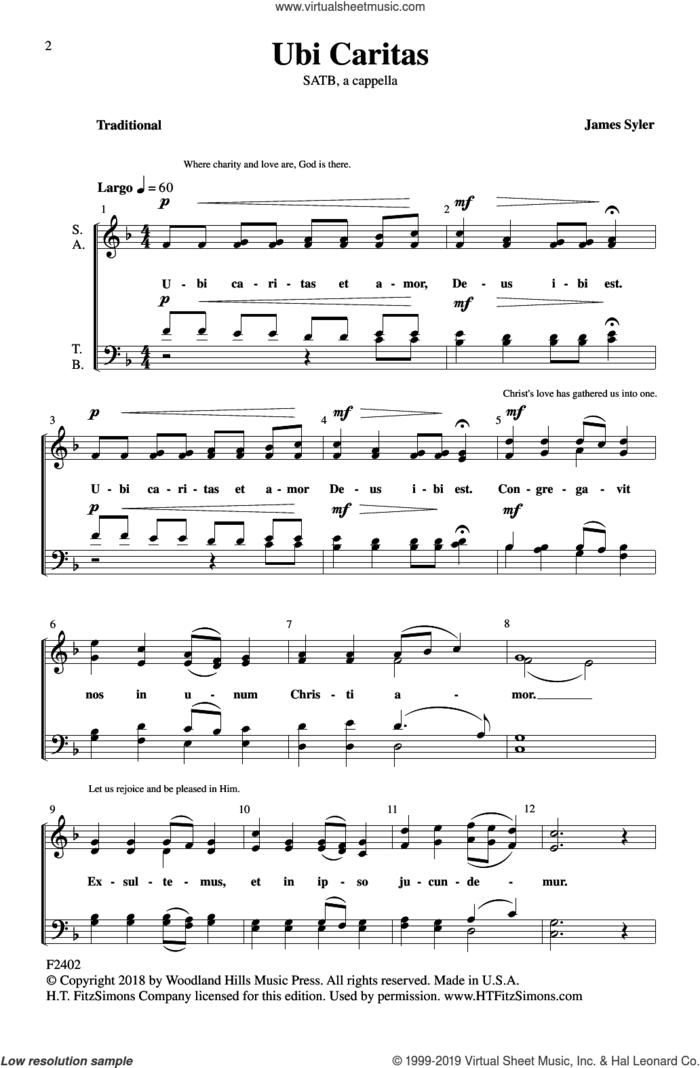 Ubi Caritas sheet music for choir (SATB: soprano, alto, tenor, bass) by James Syler, intermediate skill level