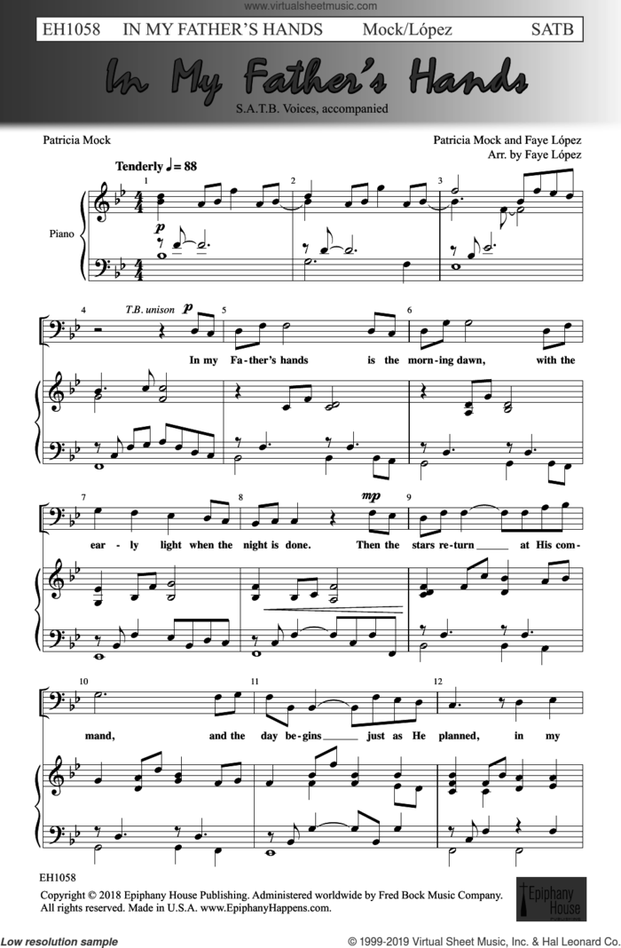 In My Father's Hands (arr. Faye Lopez) sheet music for choir (SATB: soprano, alto, tenor, bass) by Patricia Mock, Faye Lopez and Patricia Mock & Faye Lopez, intermediate skill level
