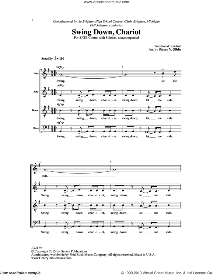 Swing Down, Chariot (arr. Stacey V. Gibbs) sheet music for choir (SATB: soprano, alto, tenor, bass)  and Stacey V. Gibbs, intermediate skill level