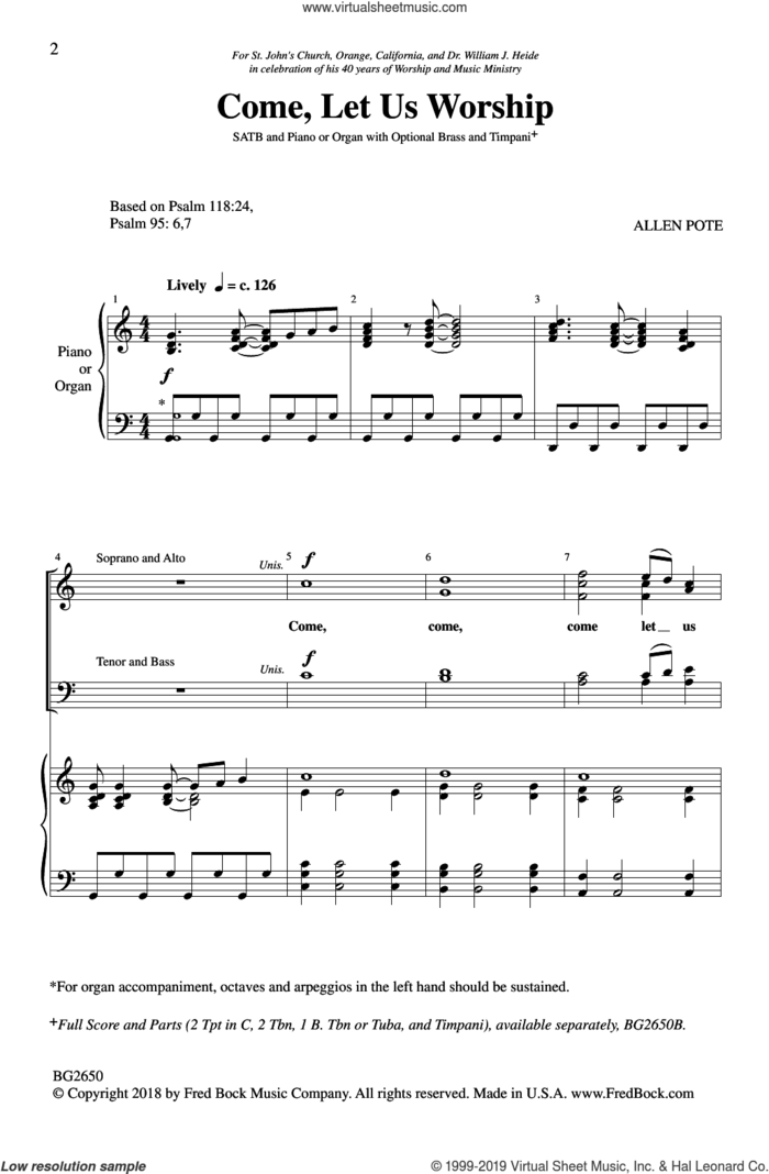 Come, Let Us Worship sheet music for choir (SATB: soprano, alto, tenor, bass) by Allen Pote, intermediate skill level