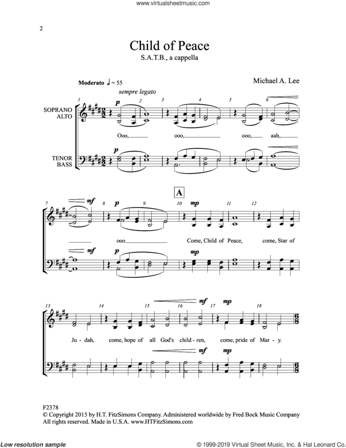 Child Of Peace sheet music for choir (SATB: soprano, alto, tenor, bass) by Michael Lee, intermediate skill level