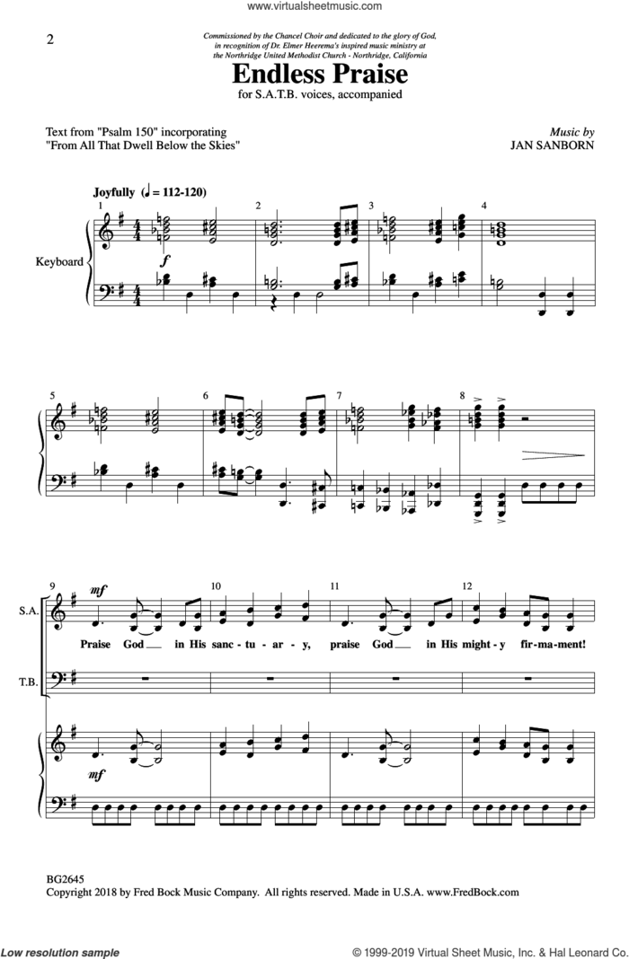 Endless Praise sheet music for choir (SATB: soprano, alto, tenor, bass) by Jan Sanborn, intermediate skill level