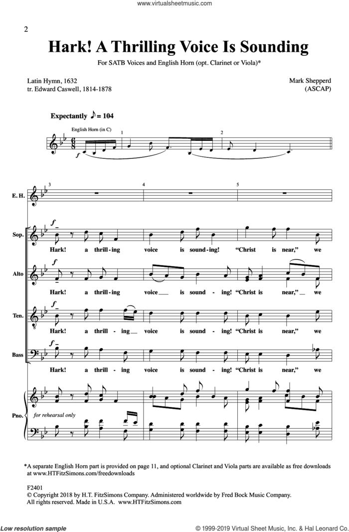 Hark! A Thrilling Voice Is Sounding sheet music for choir (SATB: soprano, alto, tenor, bass) by Mark Shepperd, intermediate skill level