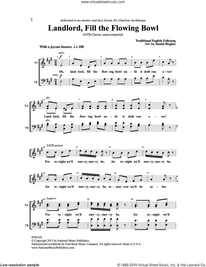 Landlord, Fill The Flowing Bowl (arr. Daniel Hughes) sheet music for choir (SATB: soprano, alto, tenor, bass)  and Daniel Hughes, intermediate skill level