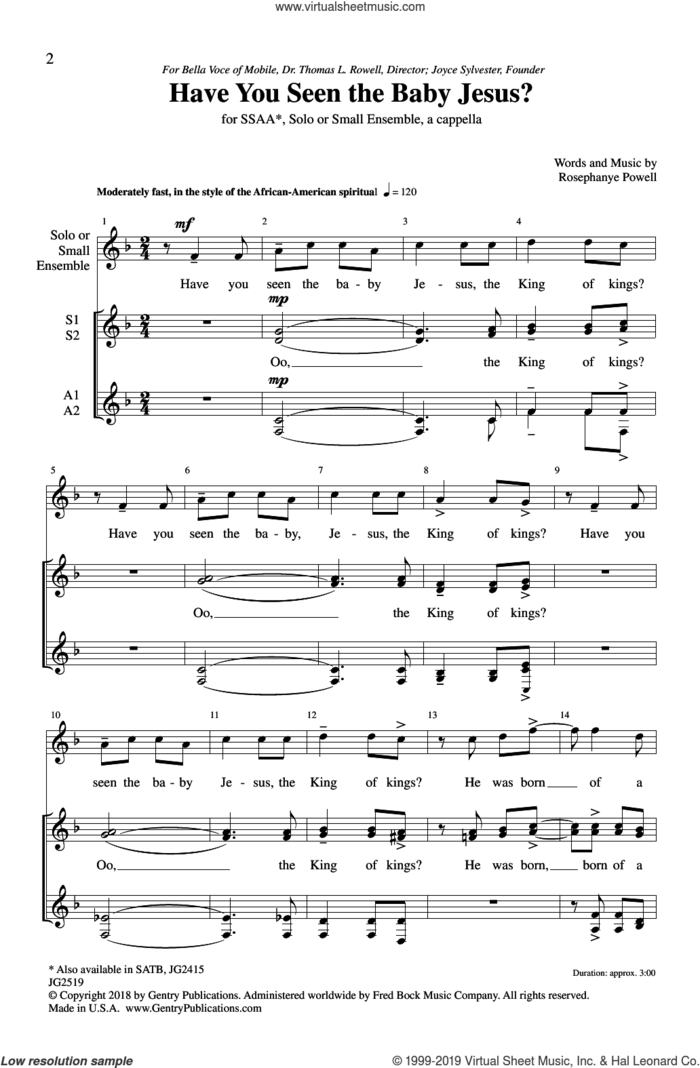 Have You Seen The Baby Jesus sheet music for choir (SSA: soprano, alto) by Rosephanye Powell, intermediate skill level