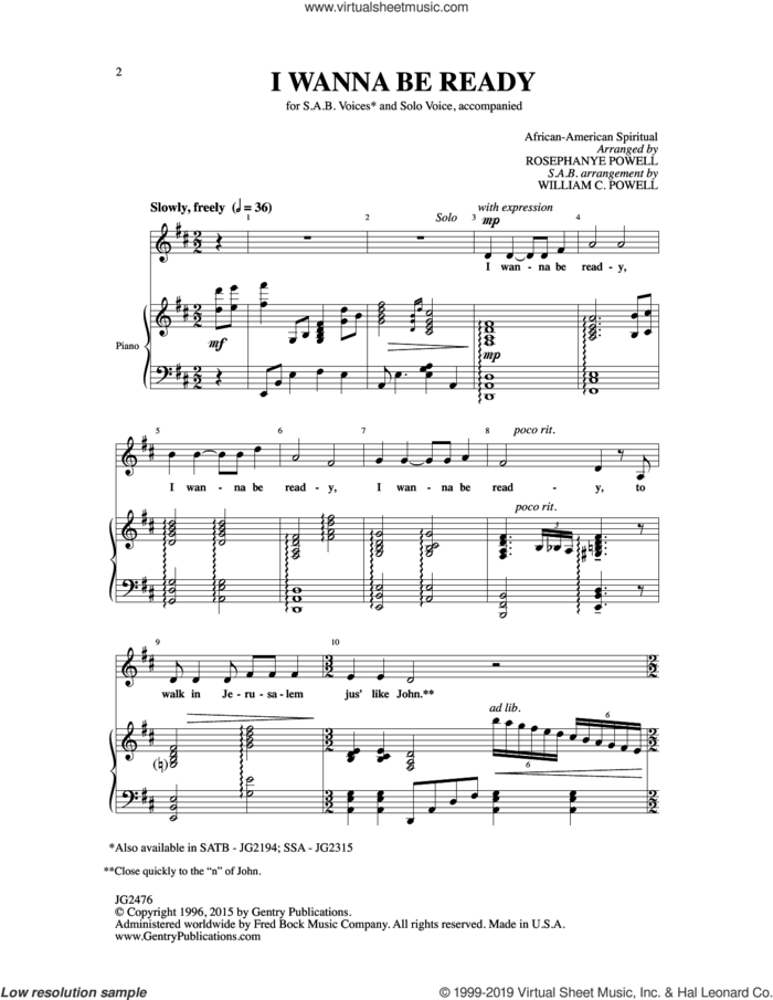 I Wanna Be Ready (arr. William C. Powell) sheet music for choir (SAB: soprano, alto, bass) , Rosephanye Powell and William C. Powell, intermediate skill level