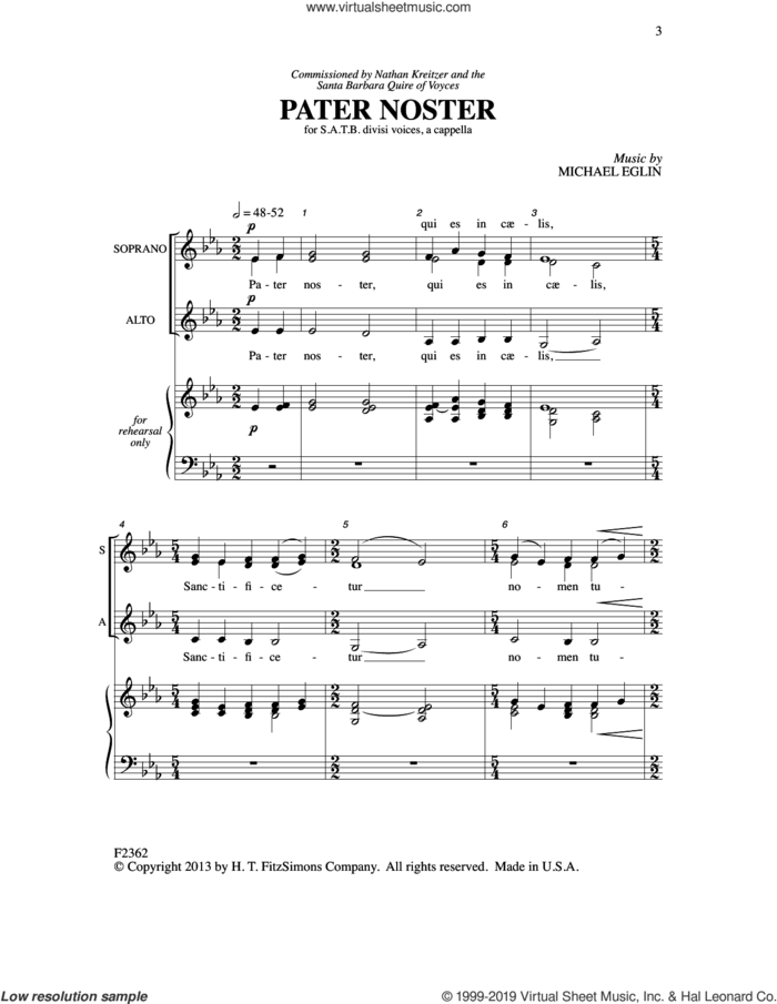 Pater Noster sheet music for choir (SATB: soprano, alto, tenor, bass) by Michael Eglin, intermediate skill level