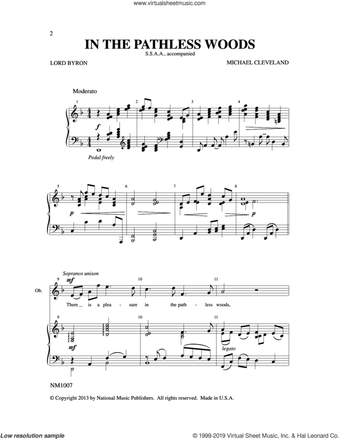 In The Pathless Woods sheet music for choir (SSA: soprano, alto) by Michael Cleveland and Lord Byron, intermediate skill level