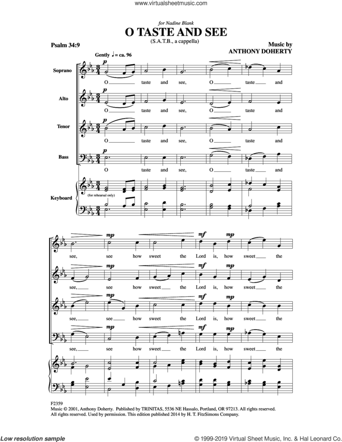 O Taste And See sheet music for choir (SATB: soprano, alto, tenor, bass) by Anthony Doherty, intermediate skill level