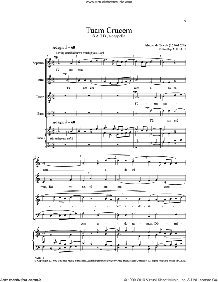 Tuam Crucem (ed. Arthur E. Huff) sheet music for choir (SATB: soprano, alto, tenor, bass) by Alonso de Tejeda and Arthur E. Huff, intermediate skill level