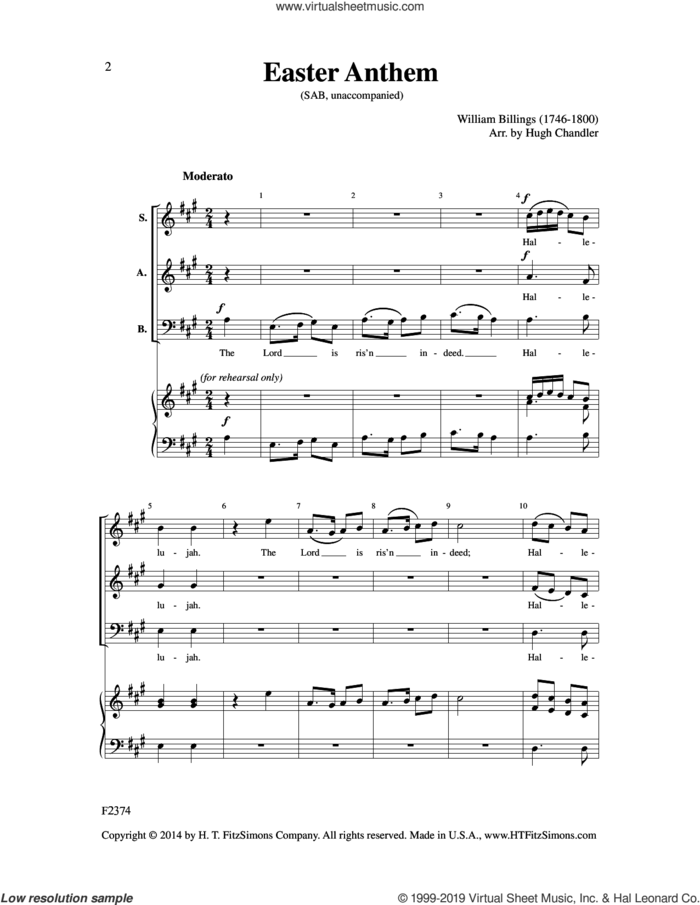 Easter Anthem (arr. Hugh Chandler) sheet music for choir (SAB: soprano, alto, bass) by William Billings and Hugh Chandler, intermediate skill level
