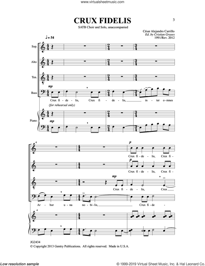 Crux Fidelis (ed. Cristian Grases) sheet music for choir (SATB: soprano, alto, tenor, bass) by Cesar Alejandro Carillo and Cristian Grases, intermediate skill level