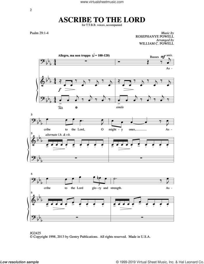 Ascribe To The Lord (arr. William C. Powell) sheet music for choir (TTBB: tenor, bass) by Rosephanye Powell and William Powell, intermediate skill level