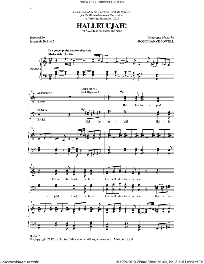 Hallelujah! sheet music for choir (SATB: soprano, alto, tenor, bass) by Rosephanye Powell, intermediate skill level