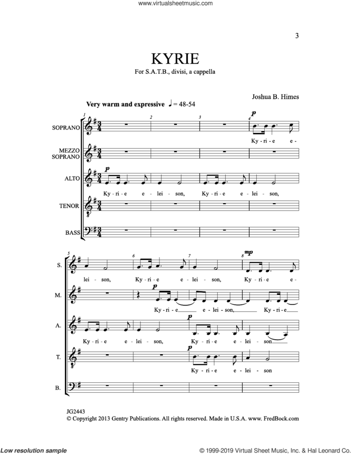 Kyrie sheet music for choir (SATB: soprano, alto, tenor, bass) by Joshua B. Himes, intermediate skill level