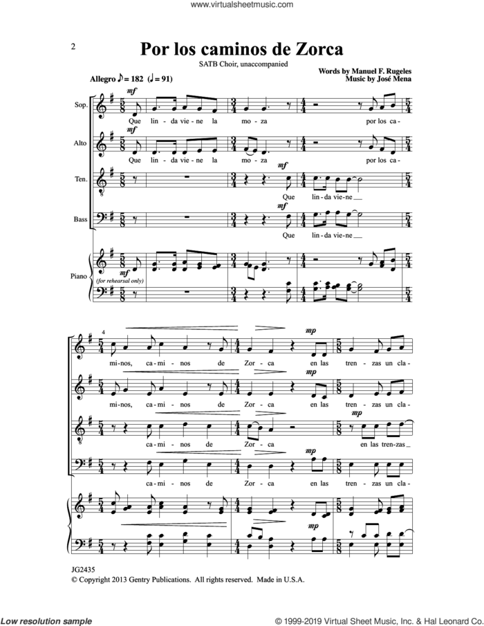 Por Los Caminos De Zorca sheet music for choir (SATB: soprano, alto, tenor, bass) by Jose Mena and Cristian Grases, intermediate skill level