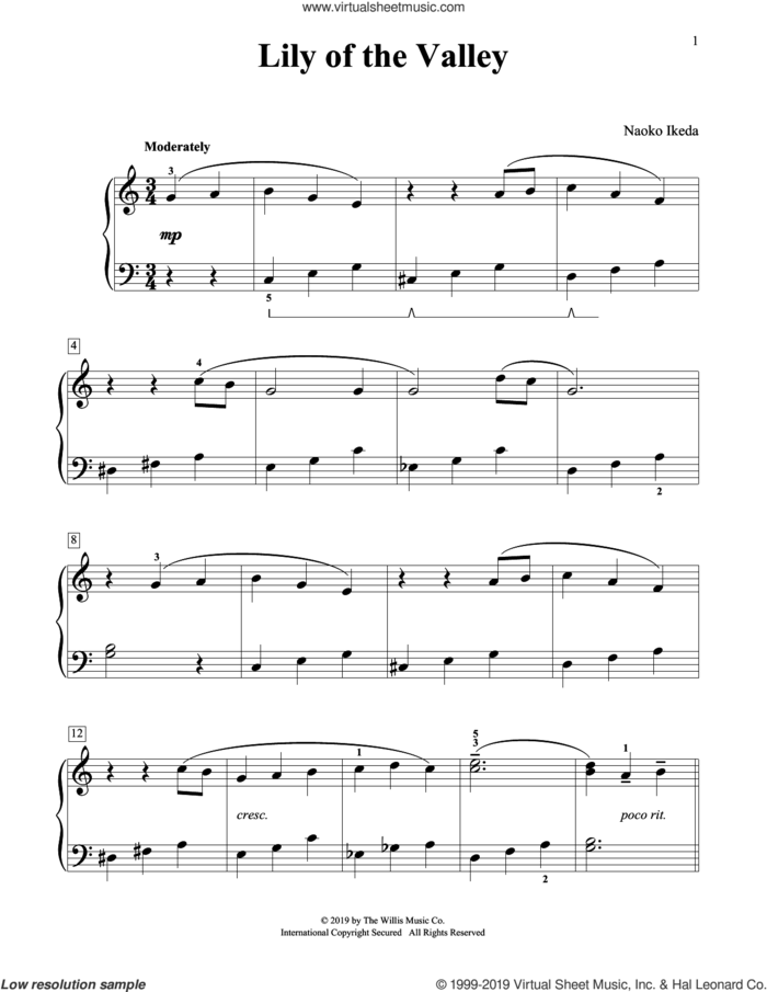 Lily Of The Valley sheet music for piano solo (elementary) by Naoko Ikeda, beginner piano (elementary)