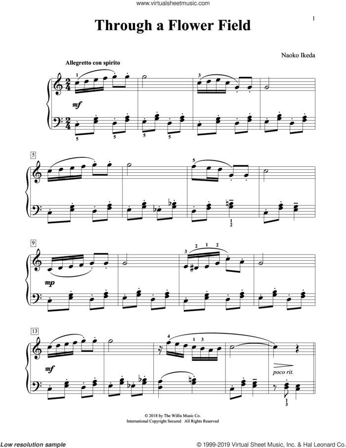 Through A Flower Field sheet music for piano solo (elementary) by Naoko Ikeda, beginner piano (elementary)