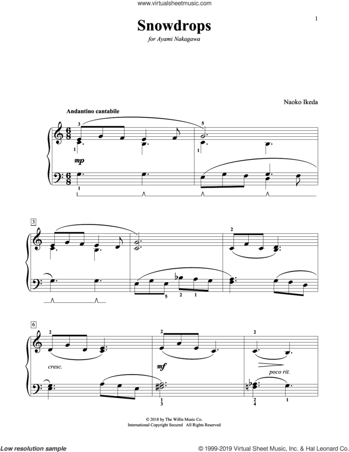 Snowdrops sheet music for piano solo (elementary) by Naoko Ikeda, beginner piano (elementary)