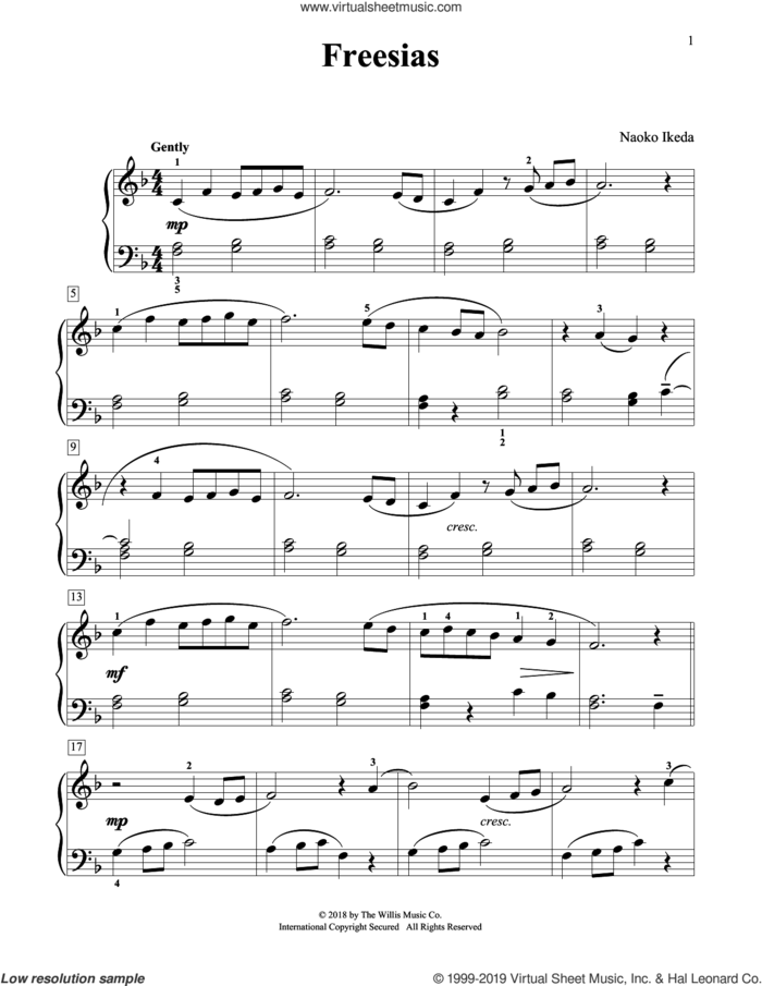 Freesias sheet music for piano solo (elementary) by Naoko Ikeda, beginner piano (elementary)
