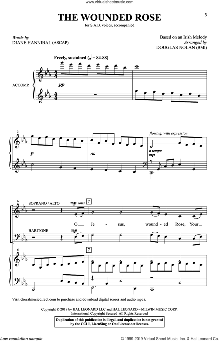 The Wounded Rose (arr. Douglas Nolan) sheet music for choir (SAB: soprano, alto, bass) by Diane Hannibal, Douglas Nolan and Irish Tune, intermediate skill level