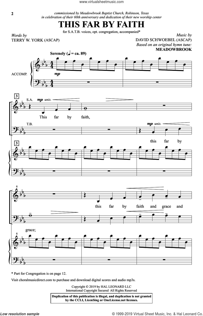 This Far By Faith sheet music for choir (SATB: soprano, alto, tenor, bass) by David Schwoebel, Terry W. York and Terry W. York and David Schwoebel, intermediate skill level
