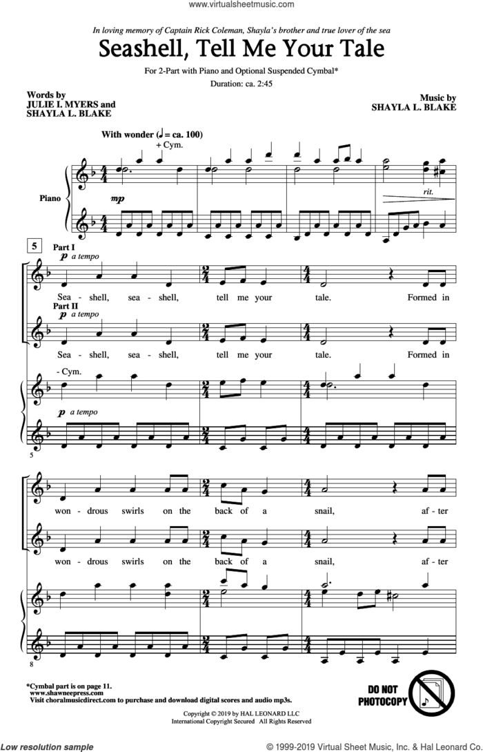 Seashell, Tell Me Your Tale sheet music for choir (2-Part) by Shayla L. Blake, Julie I. Myers and Julie I. Myers and Shayla L. Blake, intermediate duet