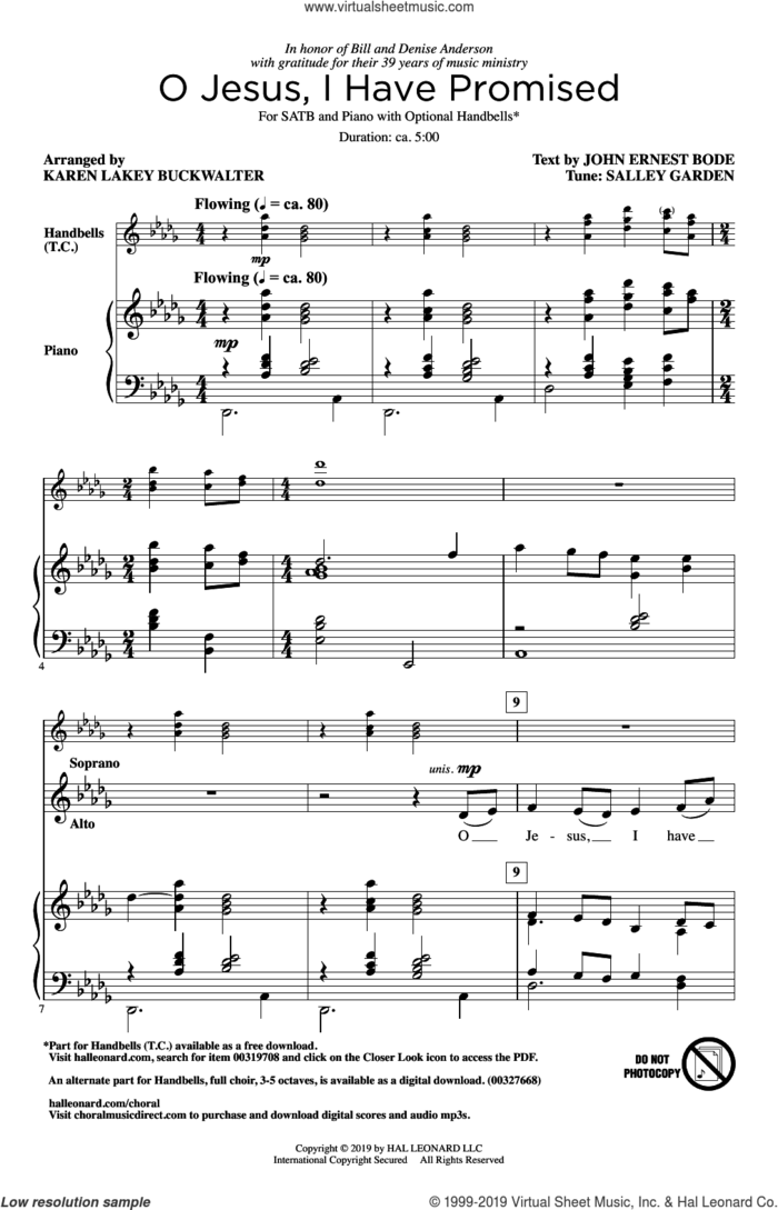 O Jesus, I Have Promised (arr. Karen Lakey Buckwalter) sheet music for choir (SATB: soprano, alto, tenor, bass) by John E. Bode and Karen Lakey Buckwalter, intermediate skill level