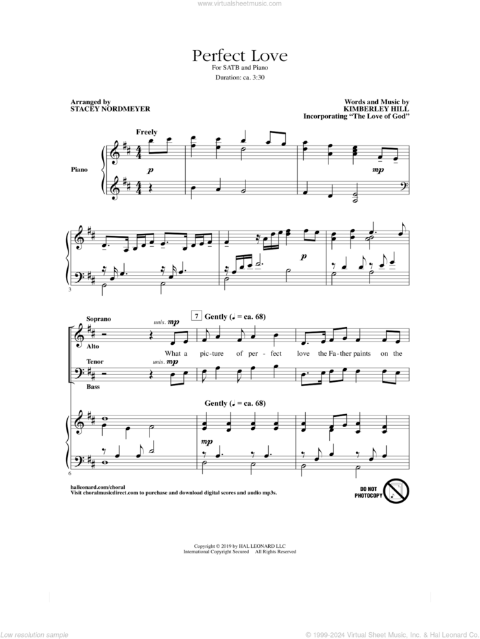 Perfect Love (arr. Stacey Nordmeyer) sheet music for choir (SATB: soprano, alto, tenor, bass) by Kimberley Hill and Stacey Nordmeyer, intermediate skill level