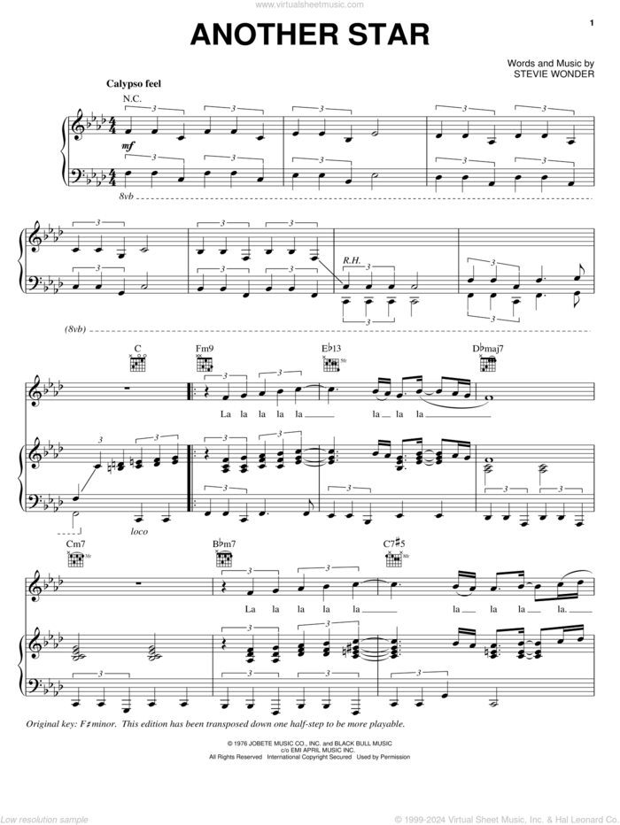 Another Star sheet music for voice, piano or guitar by Stevie Wonder, intermediate skill level