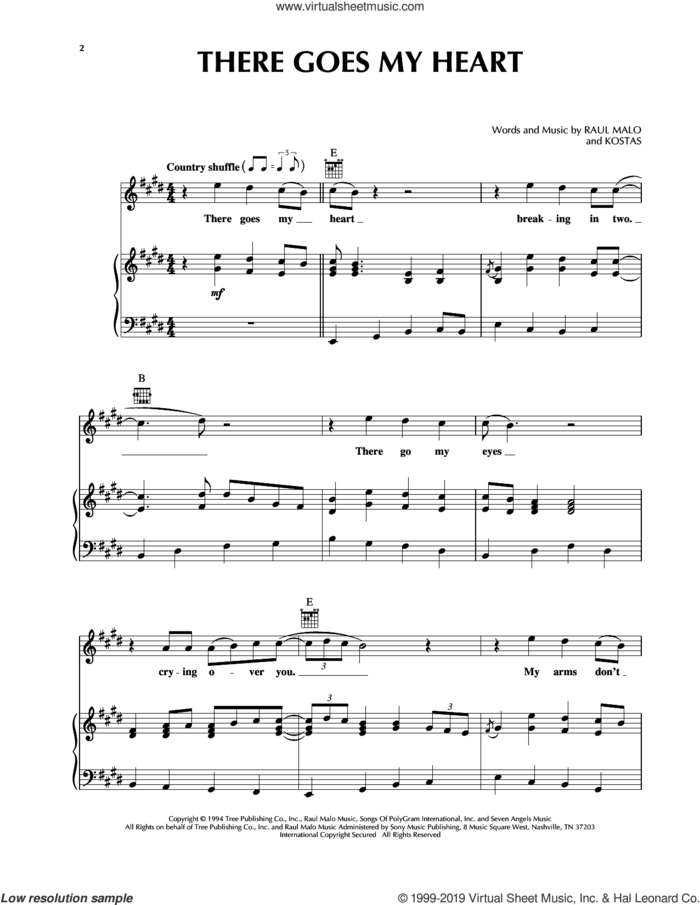 There Goes My Heart sheet music for voice, piano or guitar by The Mavericks, Kostas and Raul Malo, intermediate skill level