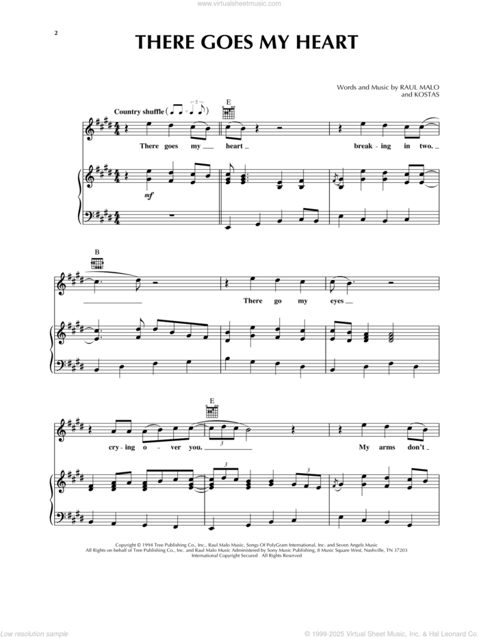 There Goes My Heart sheet music for voice, piano or guitar by The Mavericks, Kostas and Raul Malo, intermediate skill level