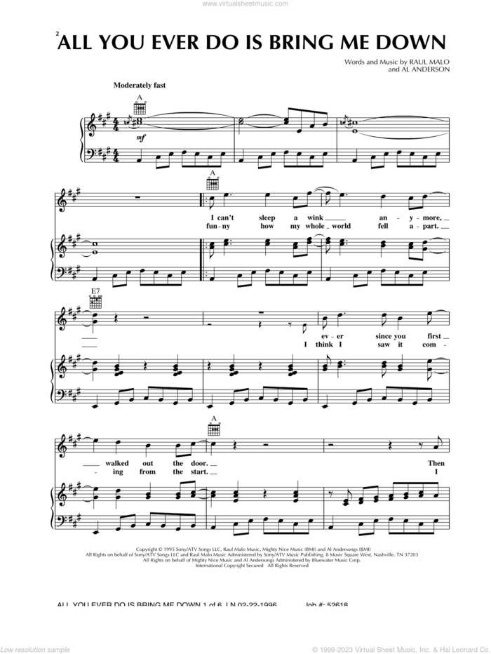 All You Ever Do Is Bring Me Down (feat. Flaco Jimenez) sheet music for voice, piano or guitar by The Mavericks, Al Anderson and Raul Malo, intermediate skill level