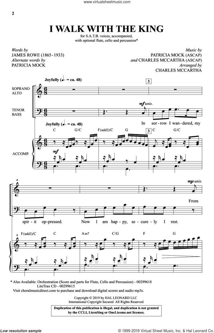 I Walk With The King sheet music for choir (SATB: soprano, alto, tenor, bass) by Patricia Mock, Charles McCartha, James Rowe and James Rowe, Patricia Mock and Charles McCartha, intermediate skill level