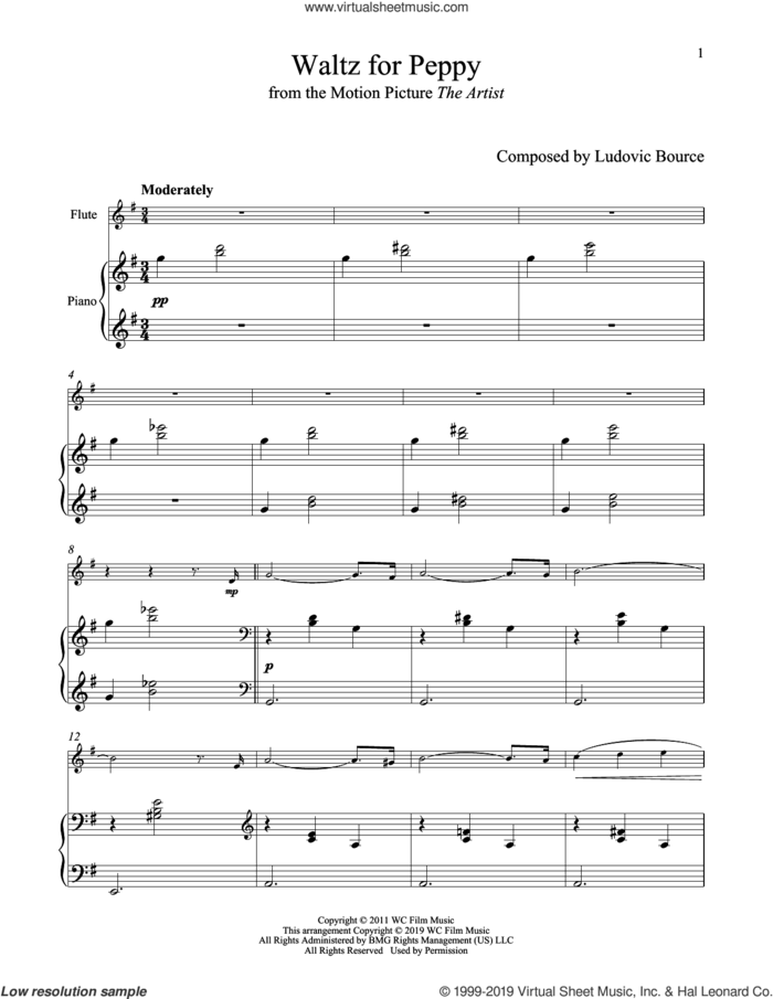 Waltz For Peppy (from The Artist) sheet music for flute and piano by Ludovic Bource, intermediate skill level