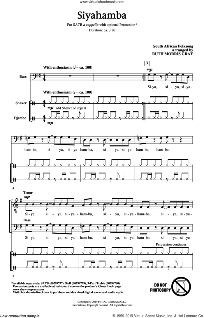 Siyahamba (arr. Ruth Morris Gray) sheet music for choir (SATB: soprano, alto, tenor, bass) by South African Folksong and Ruth Morris Gray, intermediate skill level