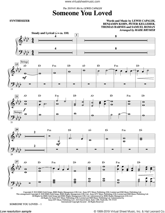 Someone You Loved (arr. Mark Brymer) (complete set of parts) sheet music for orchestra/band by Mark Brymer, Benjamin Kohn, Lewis Capaldi, Peter Kelleher, Samuel Roman and Thomas Barnes, intermediate skill level