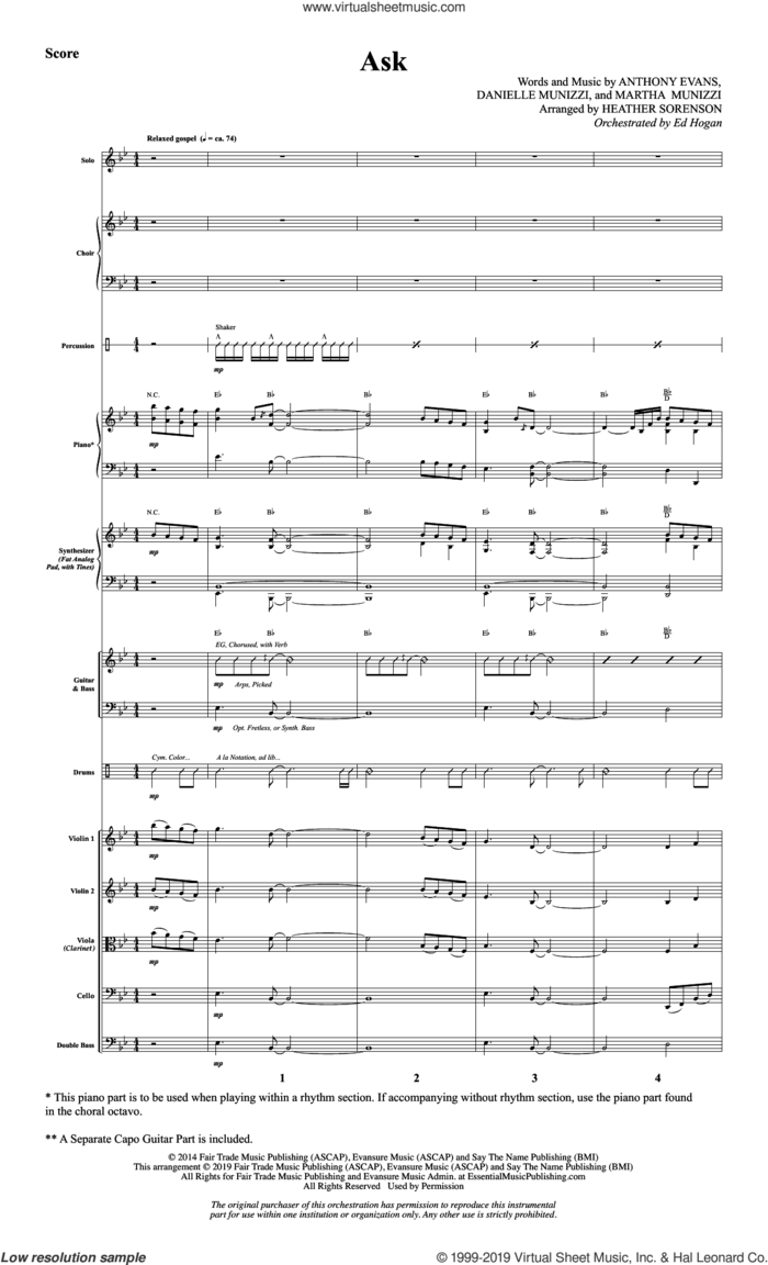 Ask (arr. Heather Sorenson) (COMPLETE) sheet music for orchestra/band by Heather Sorenson, Anthony Evans, Danielle Munizzi and Martha Munizzi, intermediate skill level