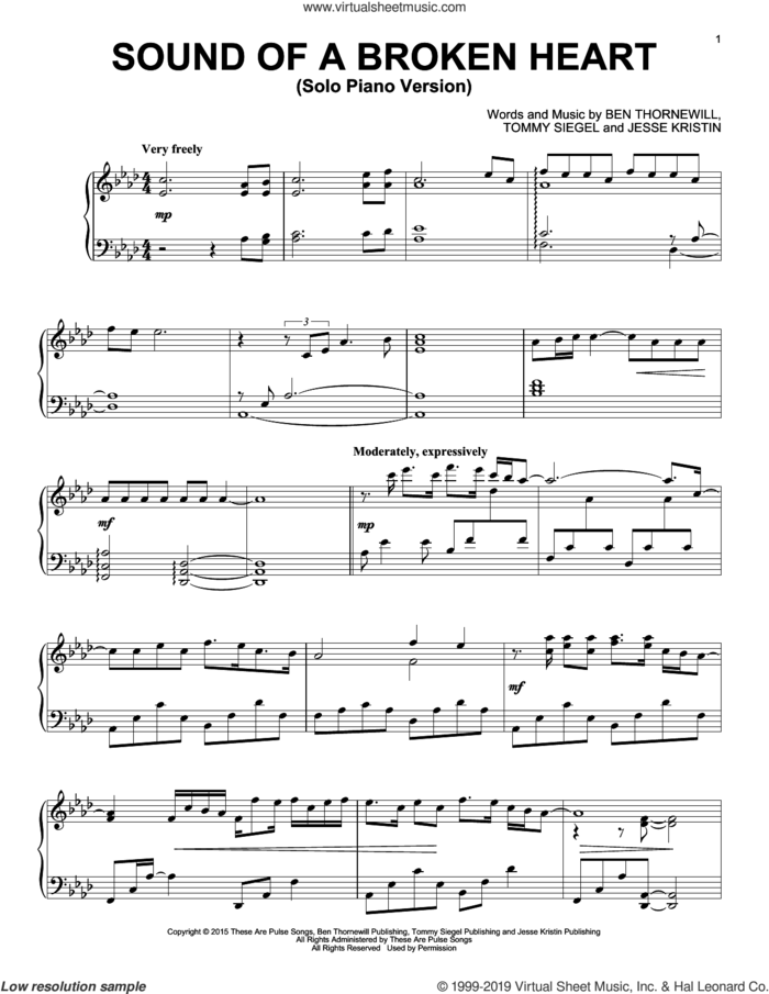 Sound Of A Broken Heart (Solo Piano Version) sheet music for piano solo by Jukebox The Ghost, Ben Thornewill, Jesse Kristin and Tommy Siegel, intermediate skill level
