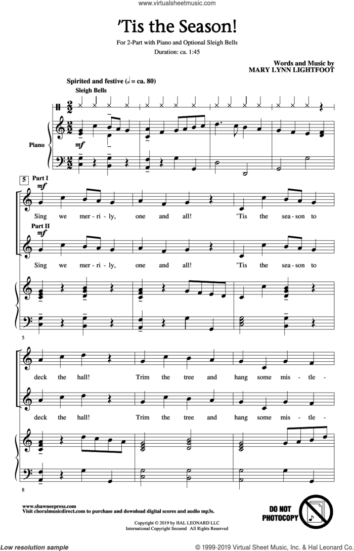 'Tis The Season! sheet music for choir (2-Part) by Mary Lynn Lightfoot, intermediate duet