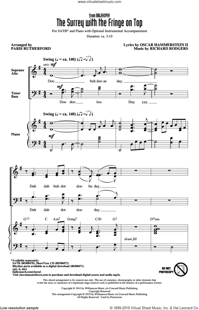 The Surrey With The Fringe On Top (from Oklahoma!) (arr. Paris Rutherford) sheet music for choir (SATB: soprano, alto, tenor, bass) by Richard Rodgers, Paris Rutherford, Oscar II Hammerstein and Rodgers & Hammerstein, intermediate skill level