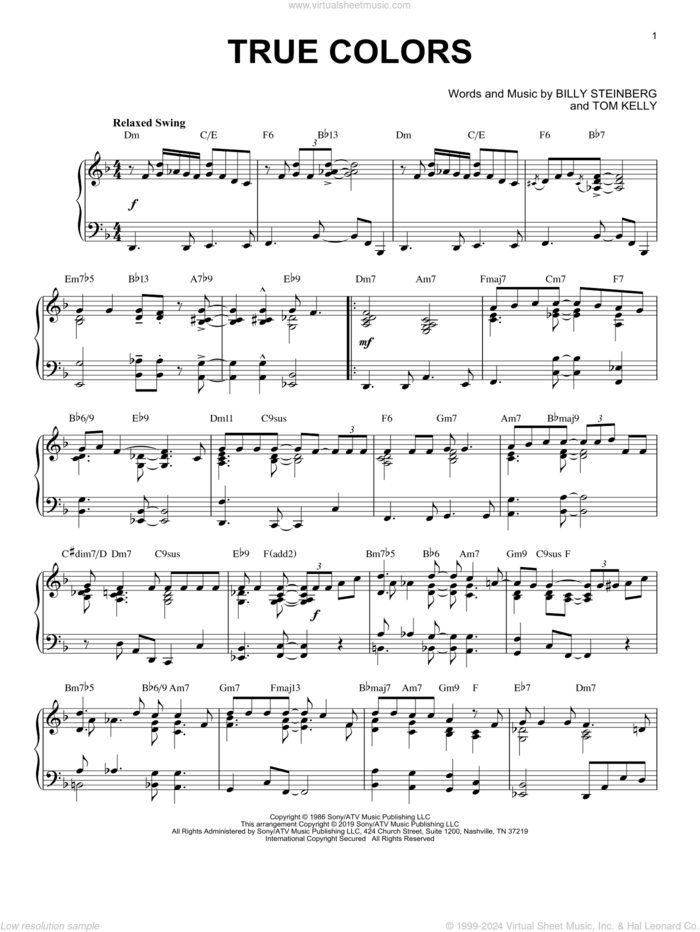 True Colors [Jazz version] sheet music for piano solo by Cyndi Lauper, Phil Collins, Billy Steinberg and Tom Kelly, intermediate skill level