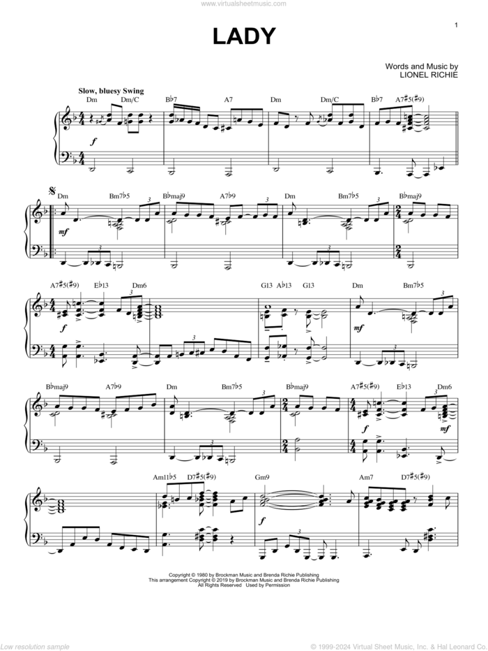 Lady [Jazz version] sheet music for piano solo by Lionel Richie and Kenny Rogers, intermediate skill level