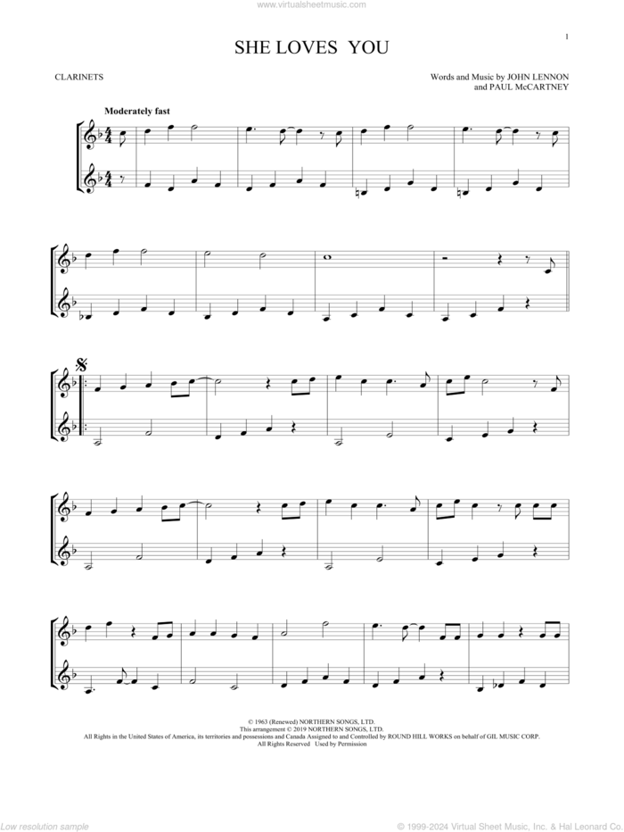 She Loves You (arr. Mark Phillips) sheet music for two clarinets (duets) by The Beatles, Mark Phillips, John Lennon and Paul McCartney, intermediate skill level